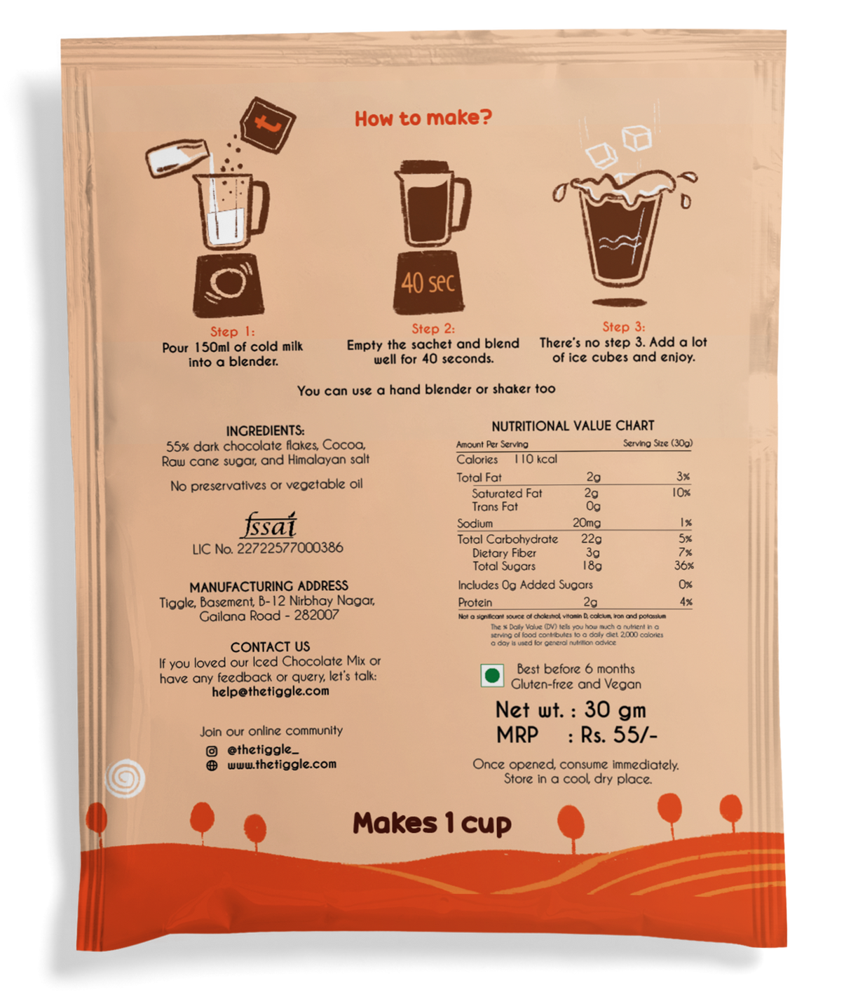 Tiggle 55% Dark Iced Chocolate, 30g