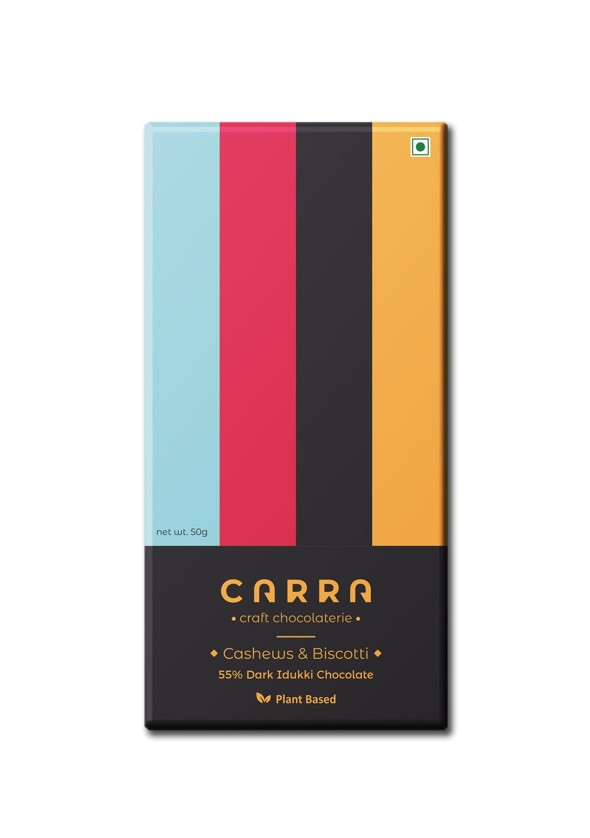 Carra 55% Cashews & Biscotti Dark Idukki Chocolate Bar, 50g