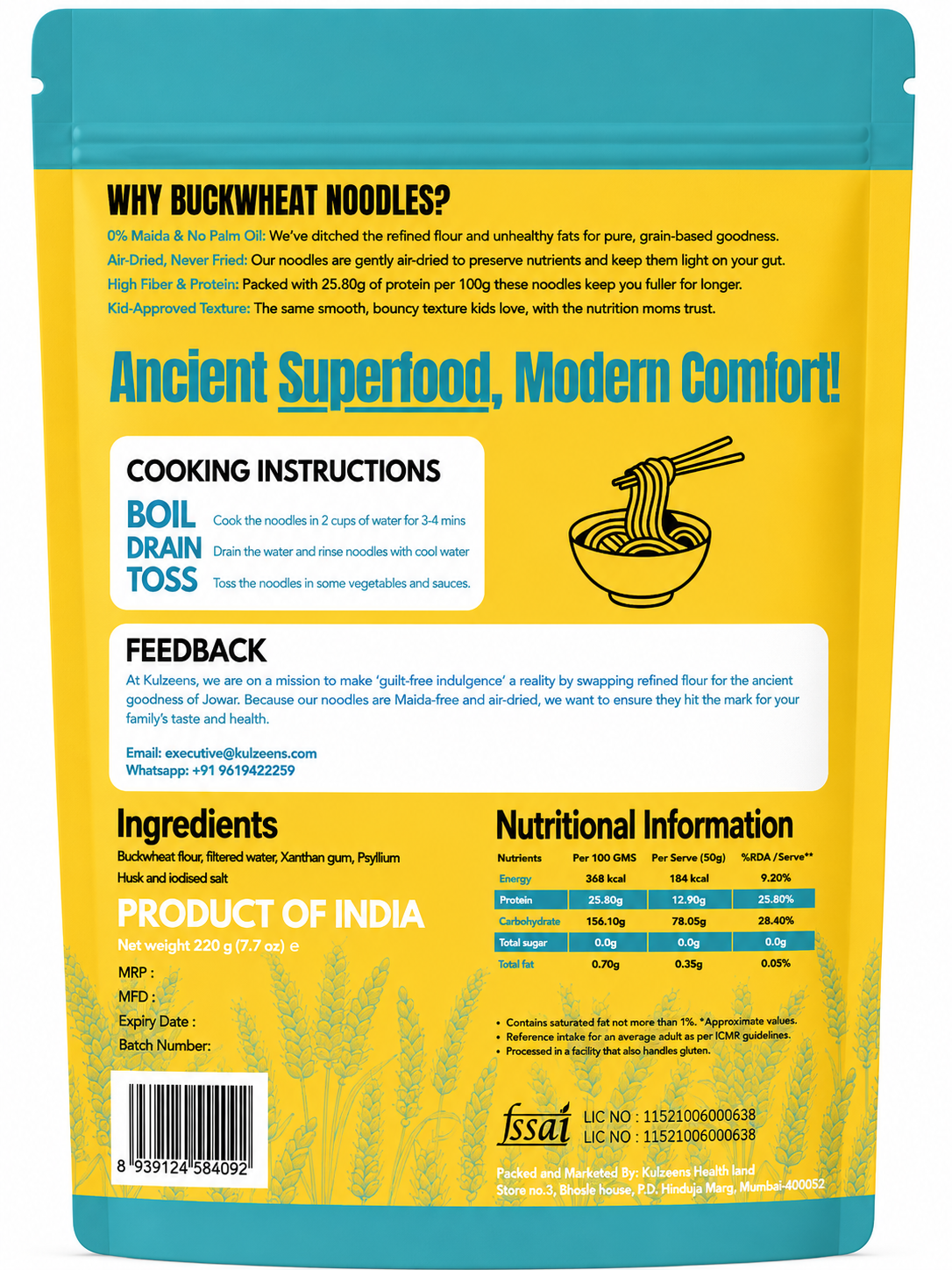Buckwheat Noodles, 220g (100% Gluten-Free & Fasting Friendly)