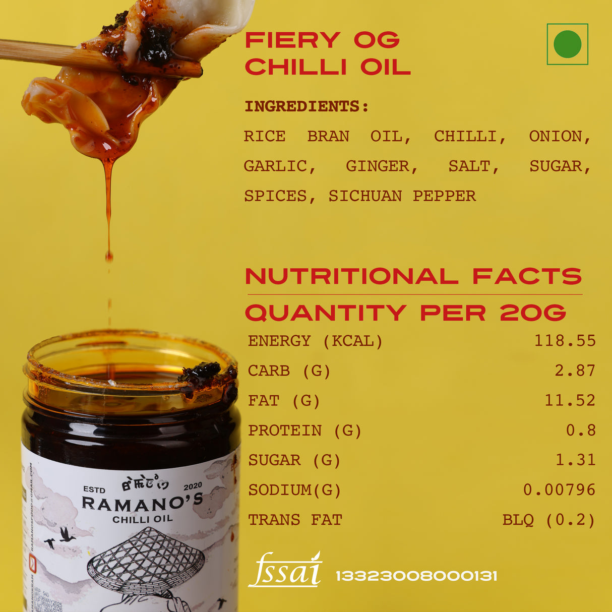Fiery OG Chilli Oil, 240g (Extra Hot 5 Chilli Blend with Sichuan Peppercorn | Spicy Chilli Oil | No MSG | No Soy Sauce)