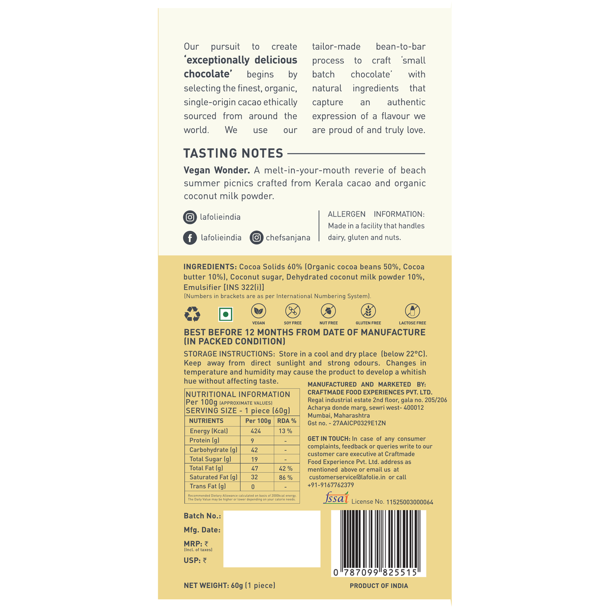 60% Creamy Coconut Milk Bar, 60g