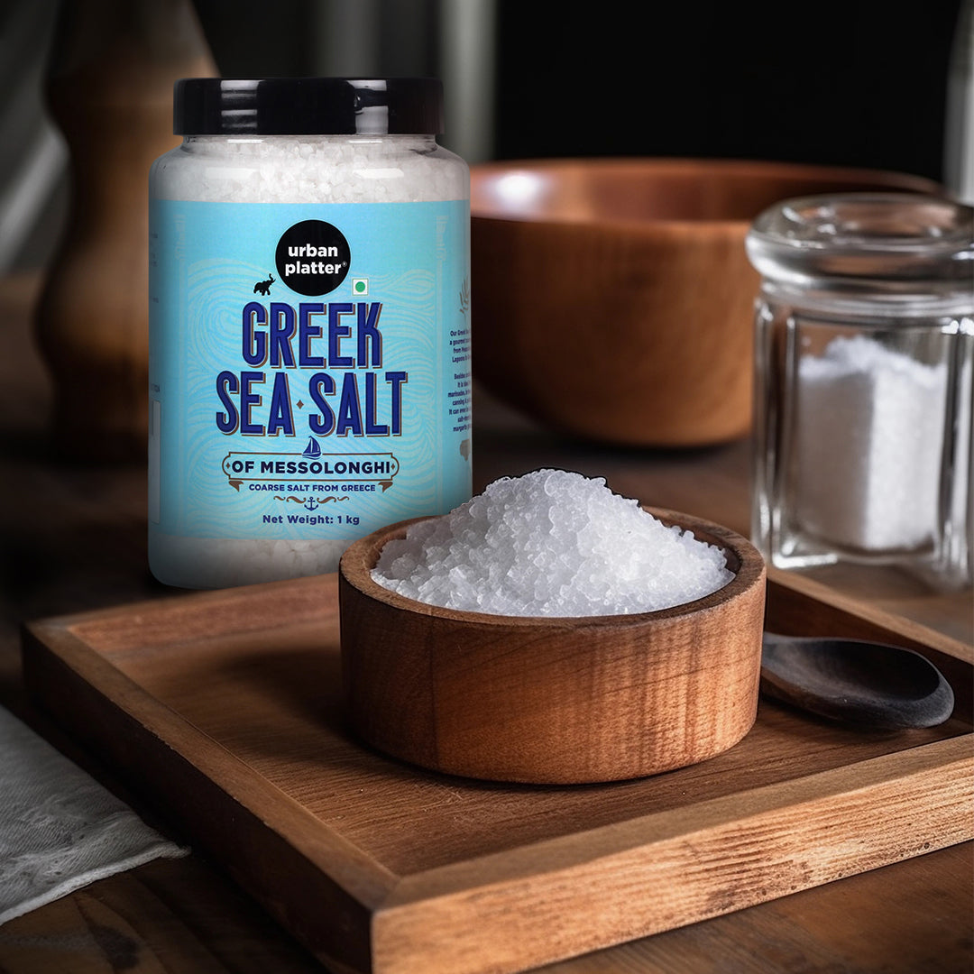 Urban Platter Greek Sea Salt of Messolonghi, 1Kg (Coarse Sun-dried Salt from Greece, Pure Mediterranean Sea Salt for Seasoning and Finishing | Ideal to Make brine and Sprinkling on breads and Salads)