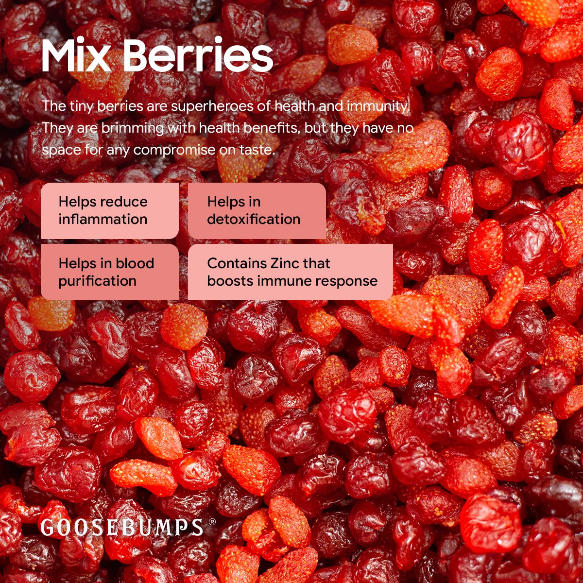 Goosebumps Masala Cherry Berry | Dried Mix Berries | Dehydrated Berries | Chatpata Cherry Berry Healthy Snack for kids and adults | 150 gms