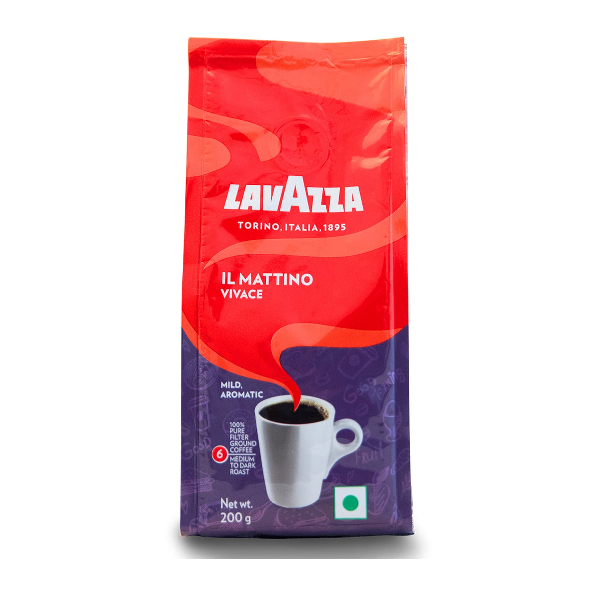 Lavazza IL Mattino Vivace | Pure Filter Coffee Powder | Blend of Arabica & Robusta| Notes of Caraml | 200 g