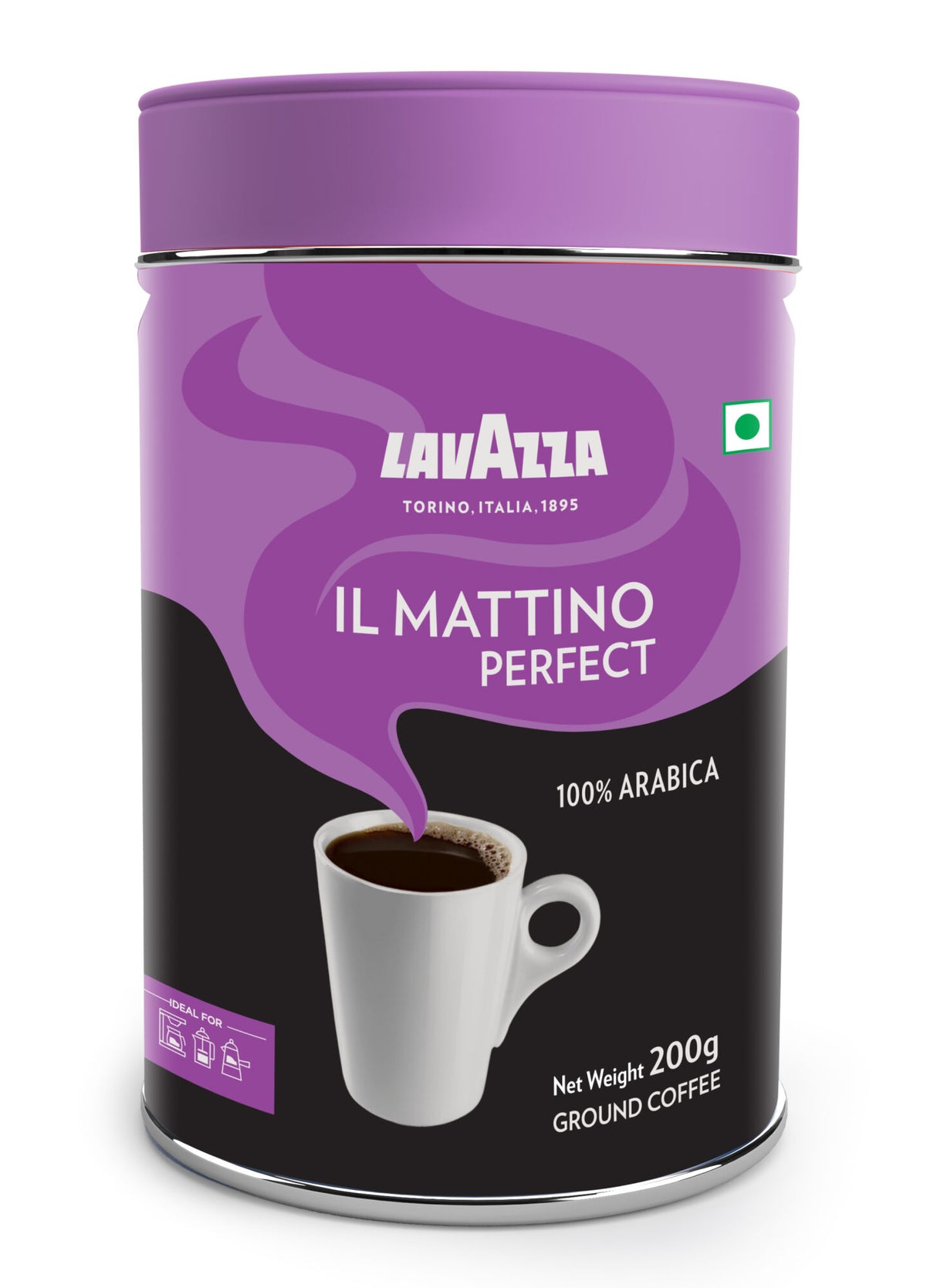 Lavazza Il Mattino Perfect |Pure Ground Coffee | Premium Arabica | Dark Roast | Notes of Cocoa & Chocolate | Intensity 6 | 200g Tin