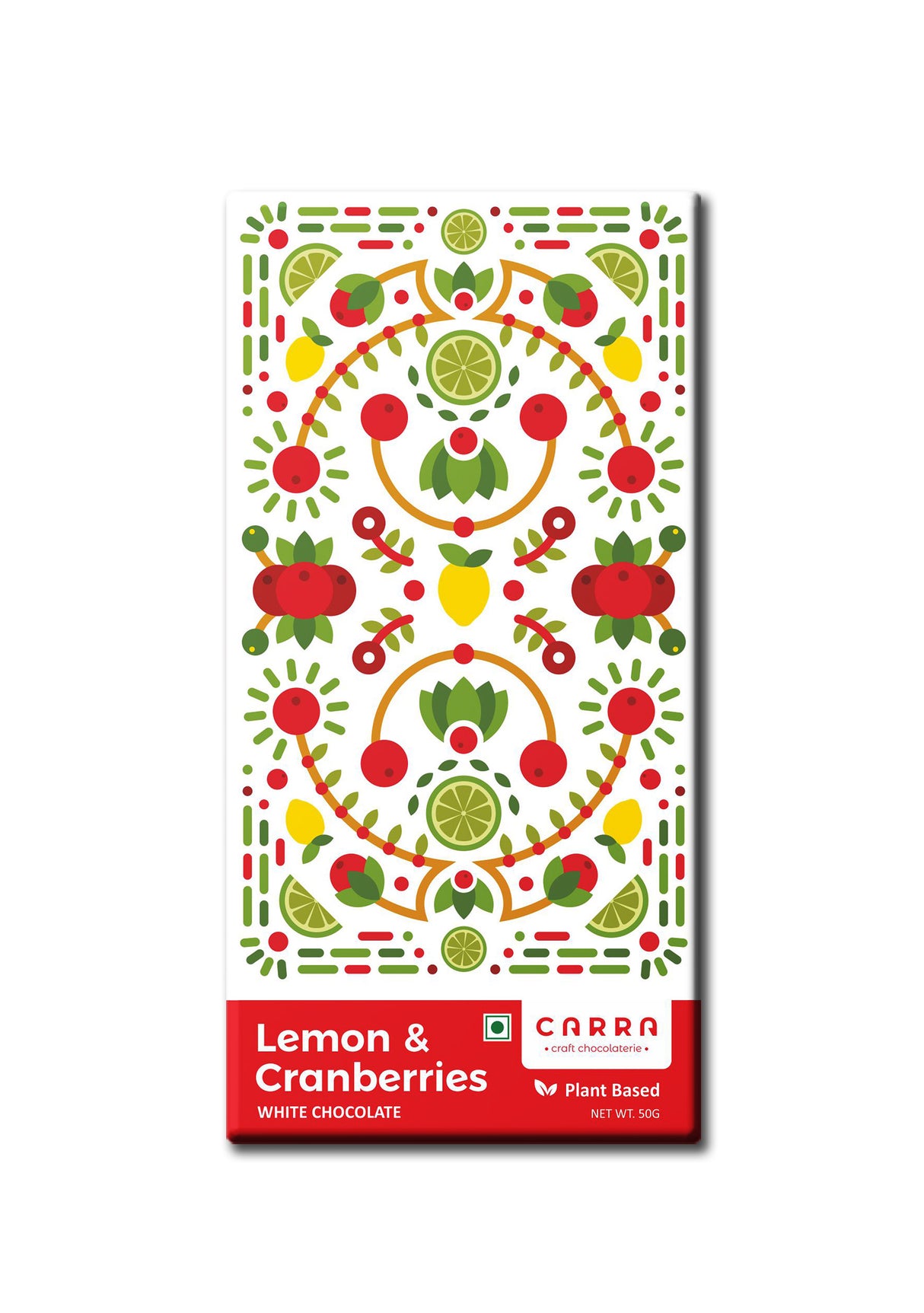 Carra Lemon & Cranberries White Chocolate Bar, 50g