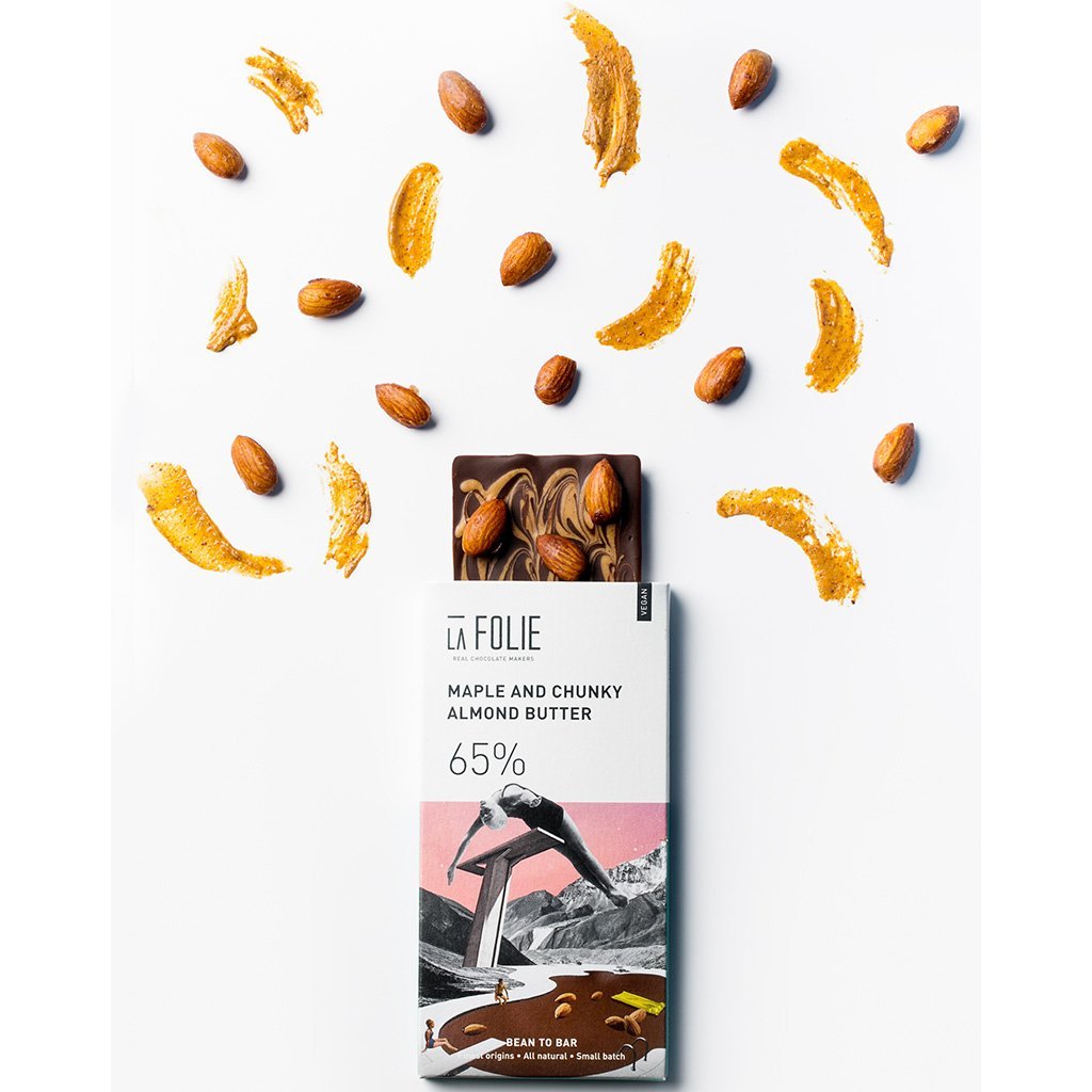 La Folie 65% Maple & Chunky Almond Butter Chocolate Bar, 60g