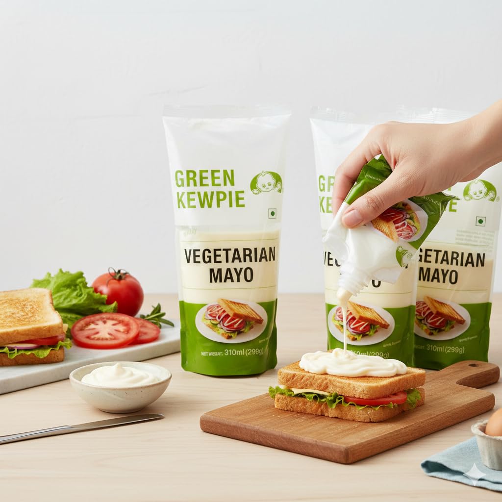 Vegetarian Mayonnaise, 310ml (Green Kewpie Vegetarian Mayo | Rich & Creamy Japanese Style Mayonnaise)