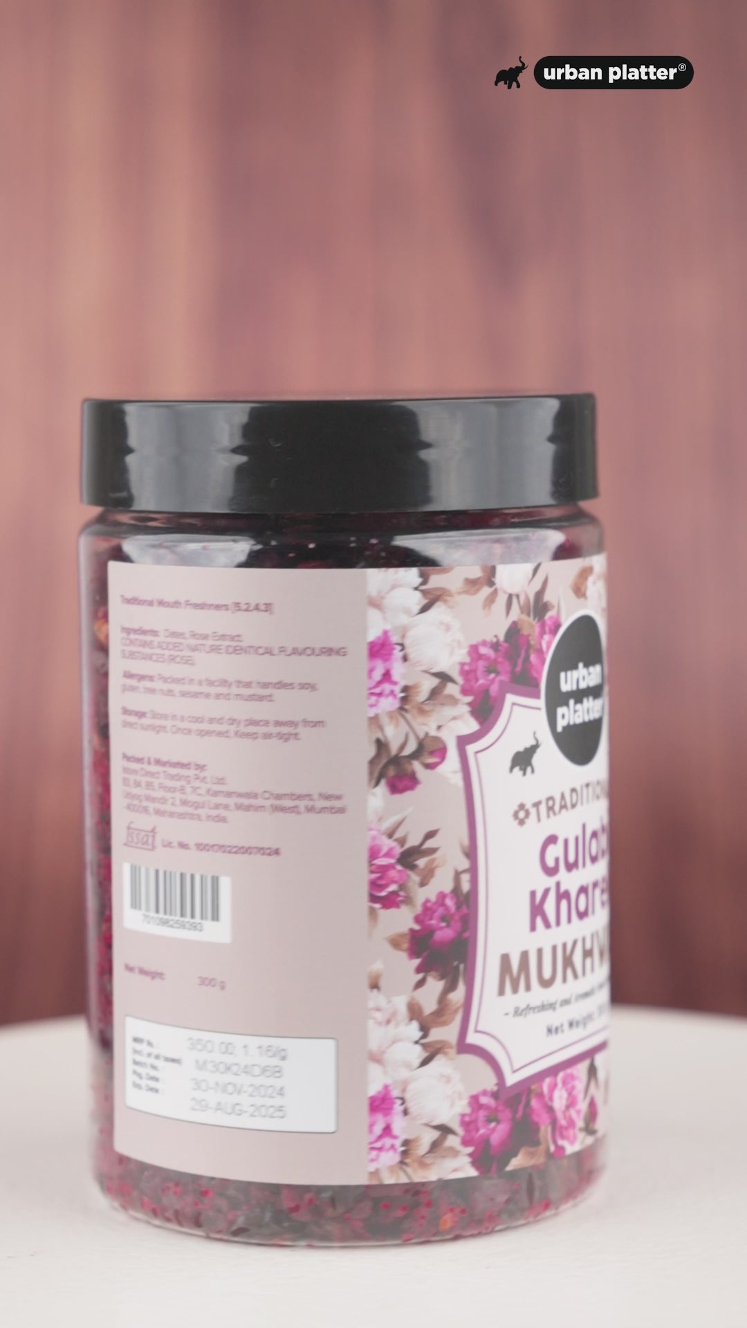 Urban Platter Gulabi Kharek Mukhwas, 300g / 10.58oz [Mouth Freshener, Digestive, After-Meal Snack]
