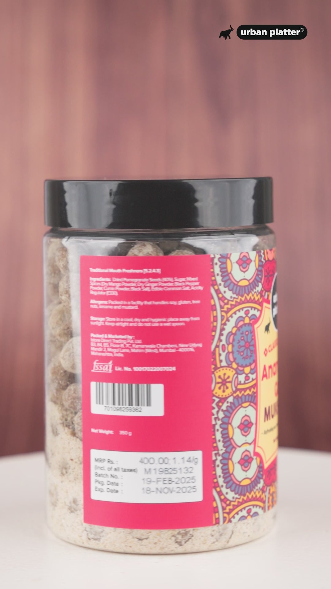 Urban Platter Digestive Anardana Goli Mukhwas, 350g / 12.34oz [Mouth Freshener, Digestive, After-Meal Snack]