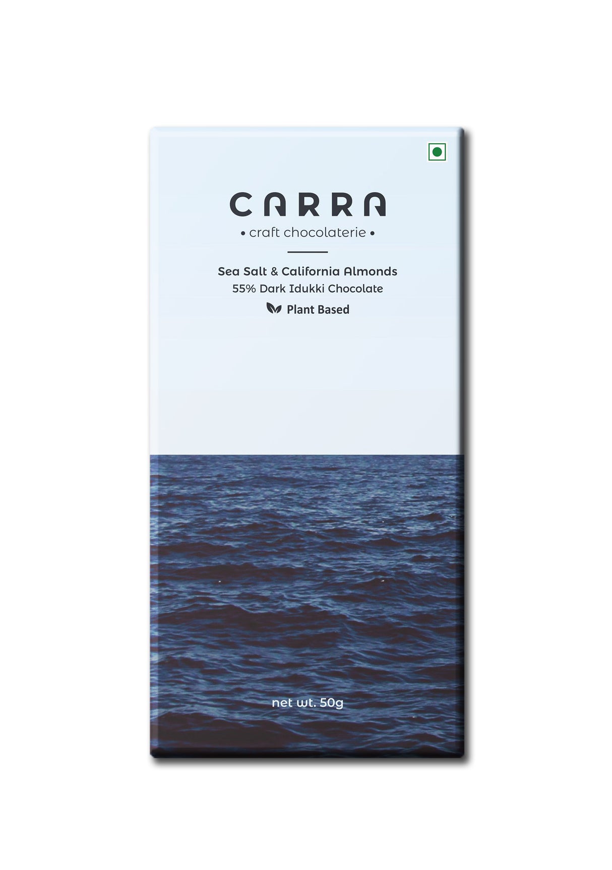 Carra 55% Sea Salt & California Almonds Dark Idukki Chocolate Bar, 50g