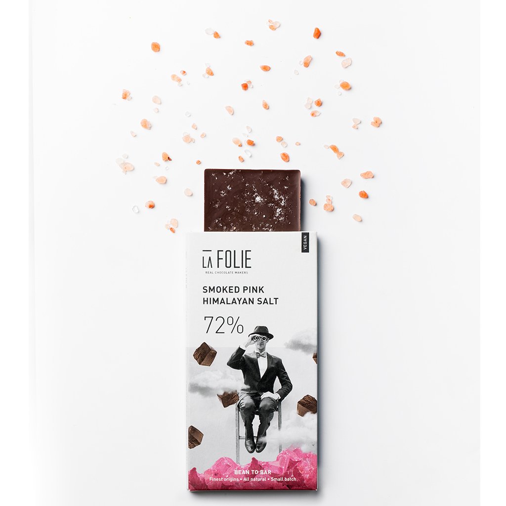 La Folie 72% Smoked Pink Himalayan Salt Chocolate Bar, 60g