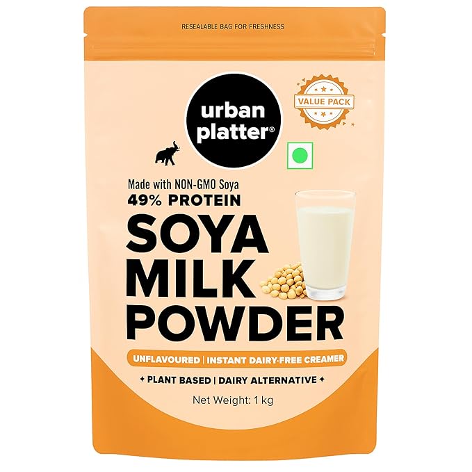 Urban Platter Soy Milk Powder, 1kg (Dairy-Free Creamer | Instant | High-Protein | Unflavoured | Unsweetened)