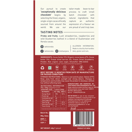 72% The Berry Good Bar Chocolate, 60g