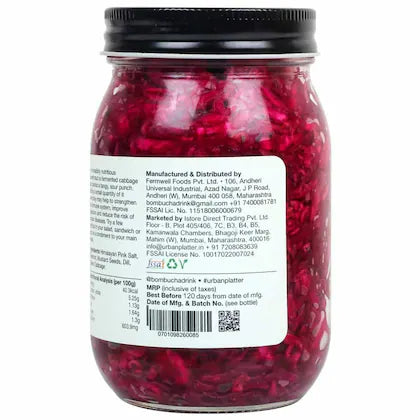Urban Platter Sauerkraut Original Pickled Probiotic Cabbage with Beetroot, 450g / 15.8oz [Raw, Organic & Powered by Bombucha]