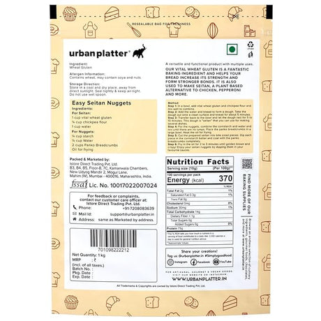 Urban Platter Vital Wheat Gluten, 1kg (High-Protein Baking Essential | Key Ingredient for Seitan | Adds Elasticity & Structure | Ideal for Breads)