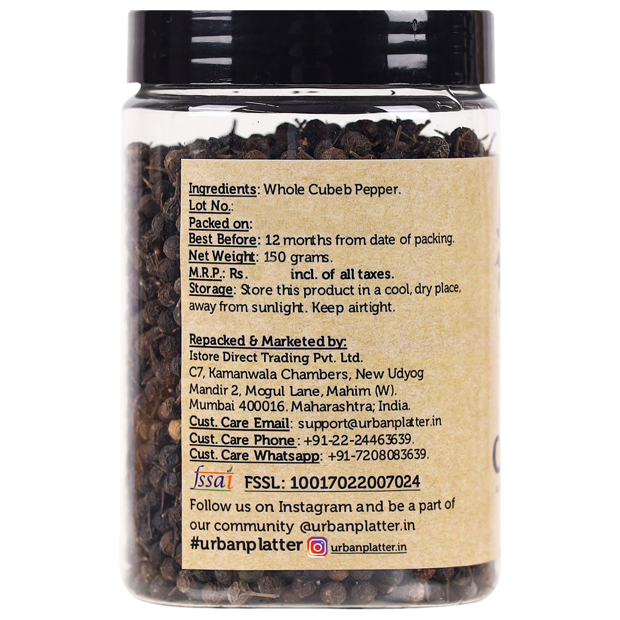 Urban Platter Whole Cubeb Pepper, 150g / 5.3oz [Java Pepper, Kebab Chini, Grown in Indonesia]